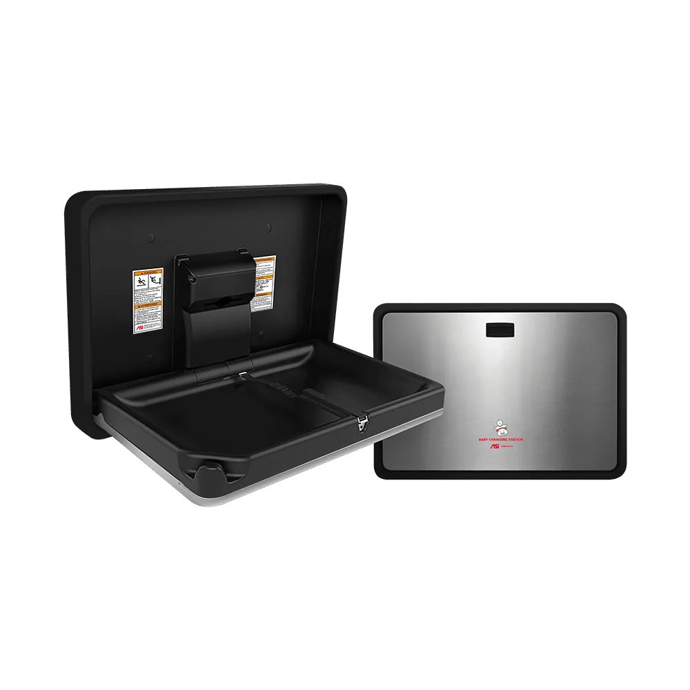 Baby Changing Station, Horizontal Ð Plastic/Stainless Steel (Matte Black/Satin Finish), Surface Mounted