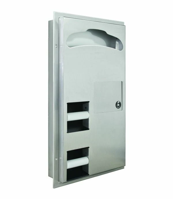 Partition Mtd., 2-Stall Seat Cover, Tissue Dispenser & Napkin Disposal Combinati