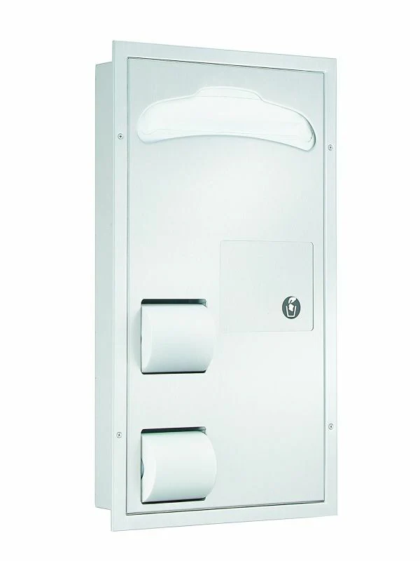 Partition Mtd., 2-Stall Seat Cover/Tissue Dispenser, Napkin Disposal, In-Stall C