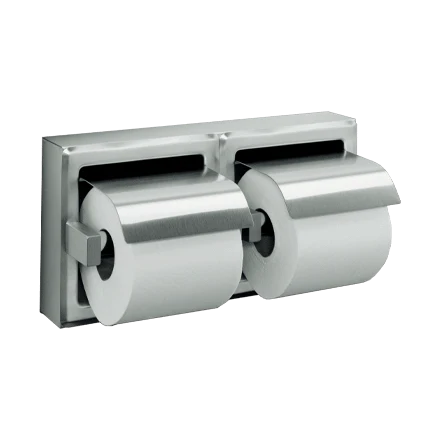 Toilet Tissue Holder - Double, Hooded - Satin Stainless Steel - Surface Mounted