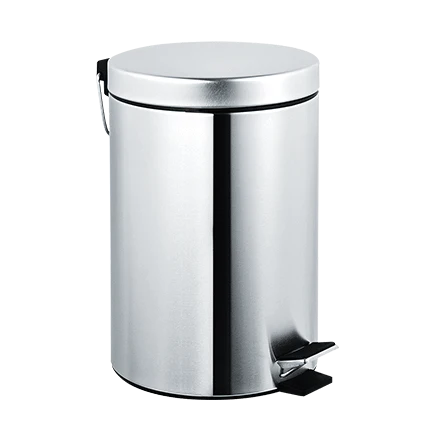Waste Receptacle - Pedal Activated Cover - Bright Stainless Steel - Free Standin